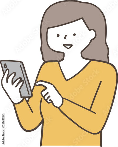 スマホを操作する若い女性単色
