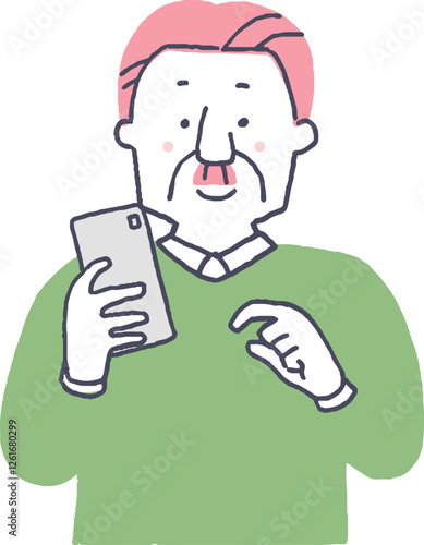 スマホを操作するシニア男性