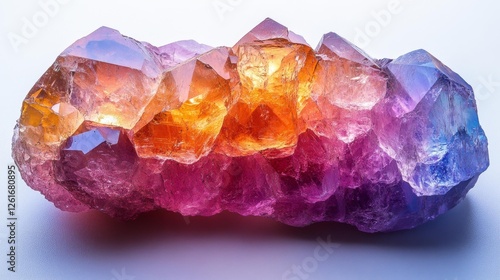 Colorful crystal cluster with a mix of purple orange and yellow hues. Generative AI photo