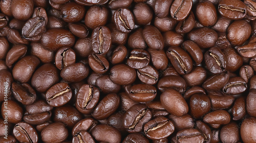Obraz premium Roasted Coffee Beans Aromatic Pile Ready for Grinding to Brew a Delicious Morning Beverage