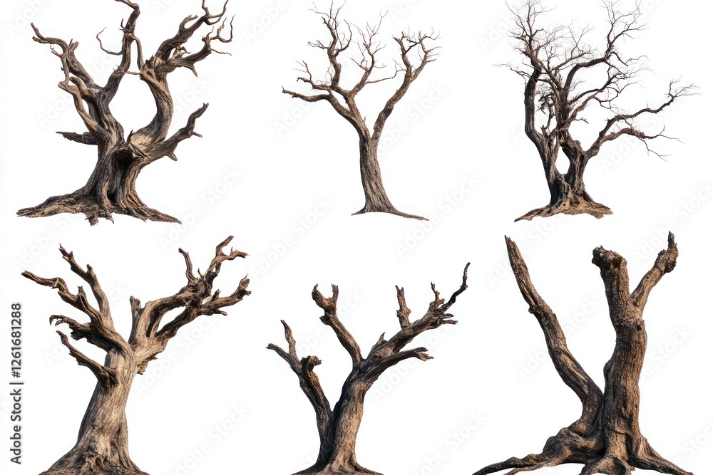 Fototapeta premium Dead trees isolated on white background; design, game, movie
