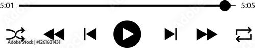Multimedia video and music player with play button icon. Video streaming frame on internet, modern social media video player interface template live digital stream isolated on transparent background.