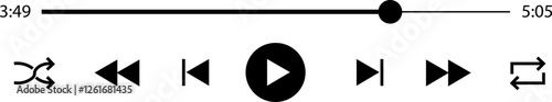 Multimedia video and music player with play button icon. Video streaming frame on internet, modern social media video player interface template live digital stream isolated on transparent background.