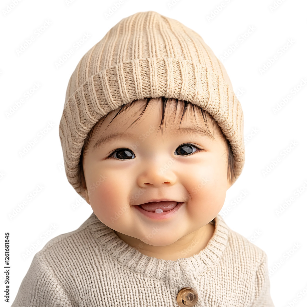 Portrait of a little child in a cap isolated on transparent background