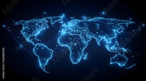 Digital world map with glowing connections and lines overlay