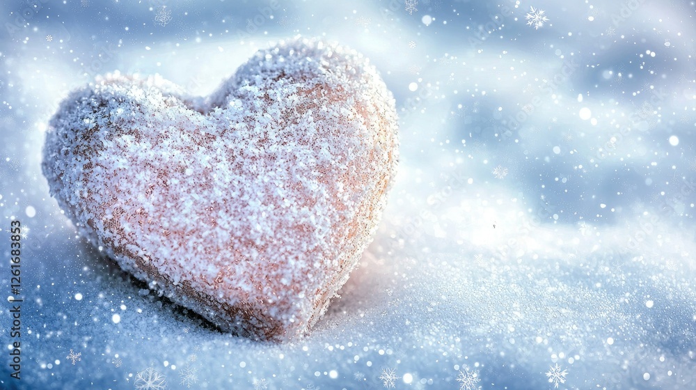 Obraz premium Frosted Heart on Snowy Background in Winter Wonderland Scene