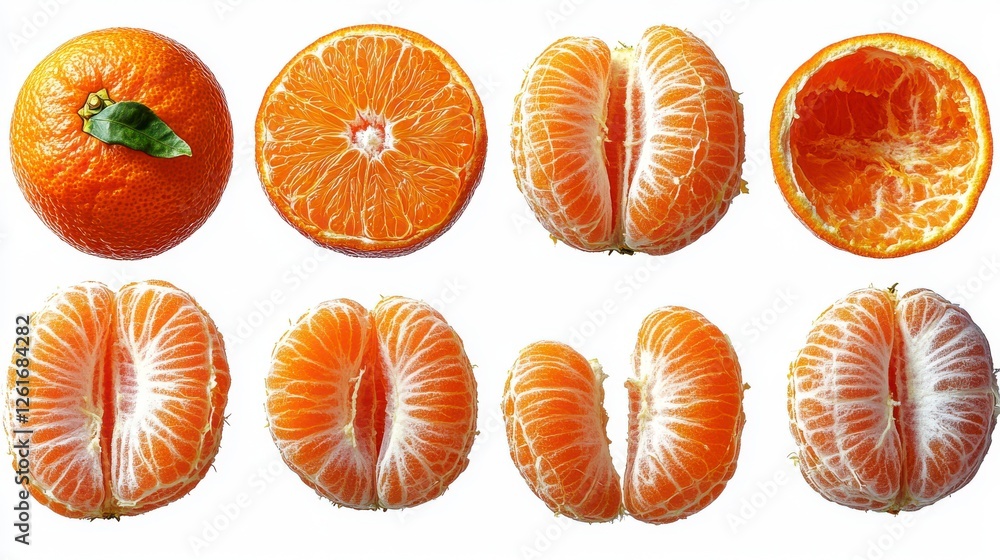 Fresh Citrus Fruit Segments And Slices On White Background Fresh Citrus Fruit Segments And Slices On White Background