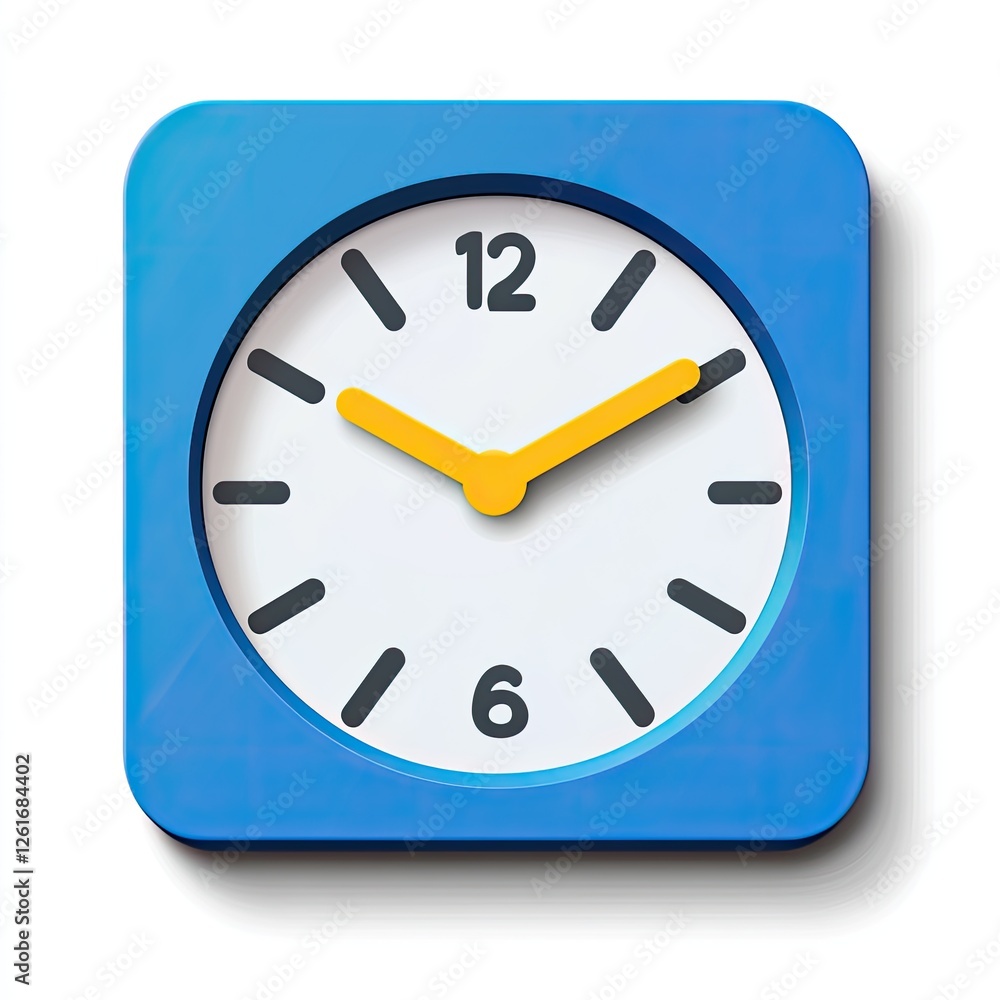 Square blue clock icon, time display, isolated on white background Square blue clock icon, time display, isolated on white background