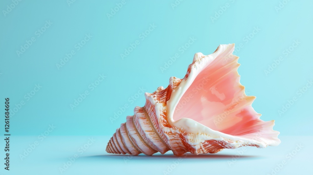 Minimalist 3D Rendering of a Beautiful Conch Shell on Soft Blue Background Minimalist 3D Rendering of a Beautiful Conch Shell on Soft Blue Background