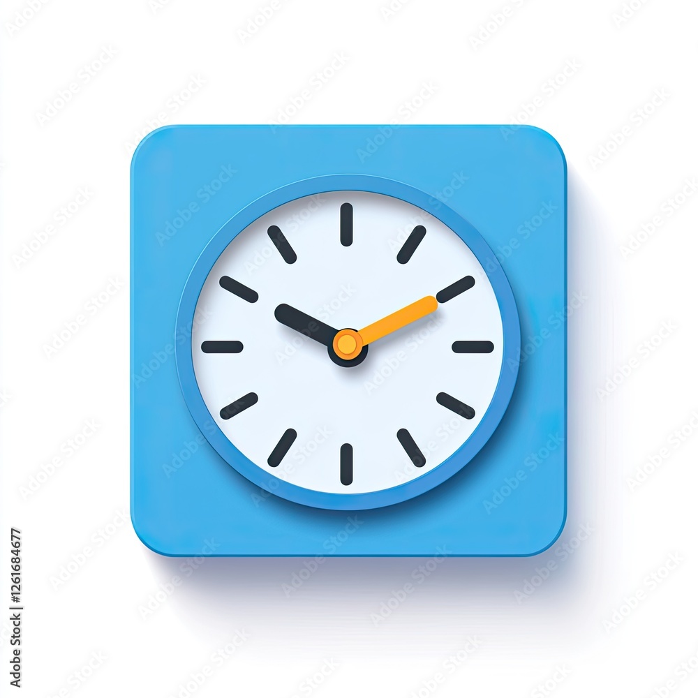 Blue square clock icon, showing time, digital interface Blue square clock icon, showing time, digital interface