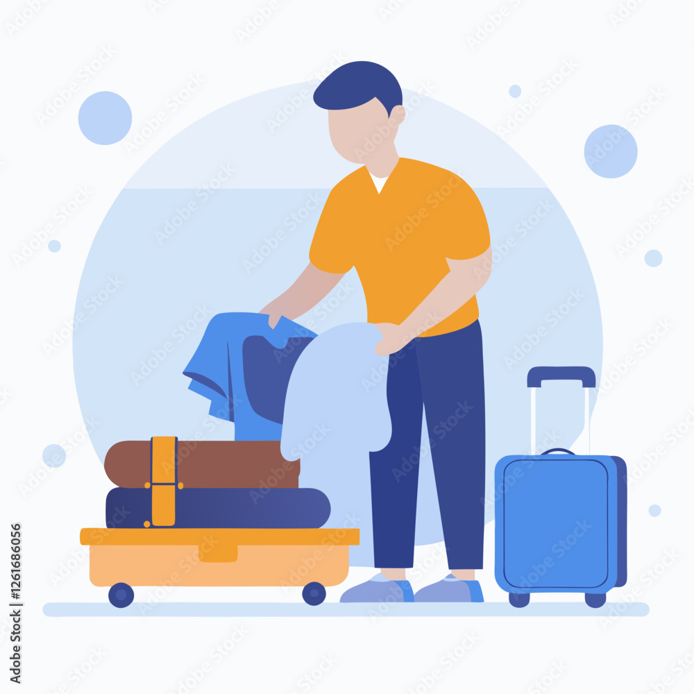 Man packing a suitcase for travel Man packing a suitcase for travel