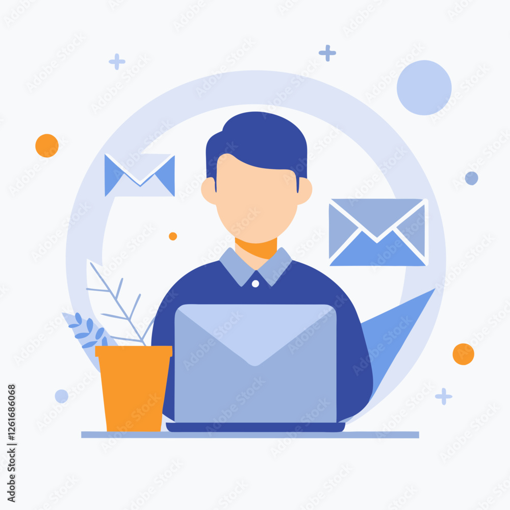 Businessman working on laptop with email notifications Businessman working on laptop with email notifications