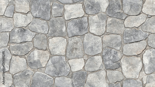 A detailed high-resolution seamless gray cobblestone texture with stone shapes, ideal for construction or 3D rendering projects. The tileable design features natural, grungy stone patterns that can be