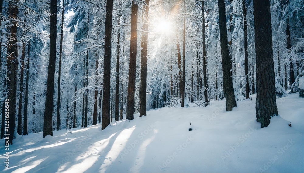 Exploring the Mystical Beauty of a Forest Blanketed in Snow with Sunlight Streaming Through the Trees Creating Ethereal Patterns Exploring the Mystical Beauty of a Forest Blanketed in Snow with Sunlight Streaming Through the Trees Creating Ethereal Patterns