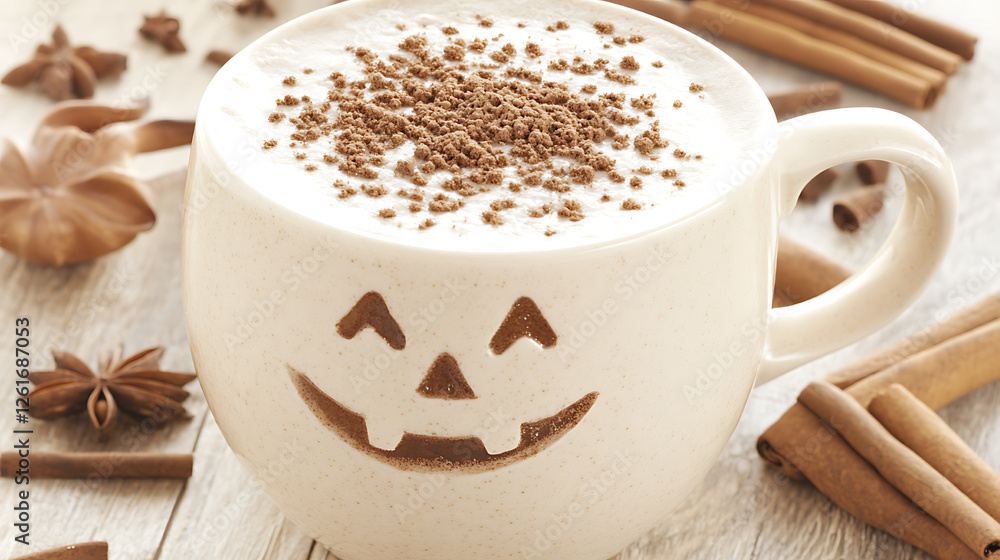 Spiced Cocoa Delight in a Jack o Lantern Mug with Cinnamon Accents Festive Halloween Warmth Spiced Cocoa Delight in a Jack o Lantern Mug with Cinnamon Accents Festive Halloween Warmth