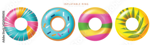Summer inflatable ring vector element set. Summer inflatable rings, floaters objects collection for vacation swimming elements. Vector illustration summer floaters set.