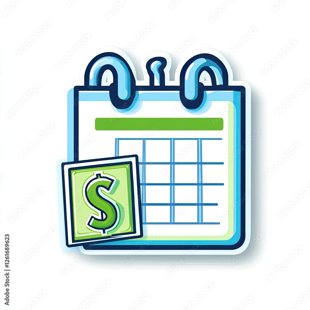Cartoon calendar with dollar sign for budgeting Cartoon calendar with dollar sign for budgeting