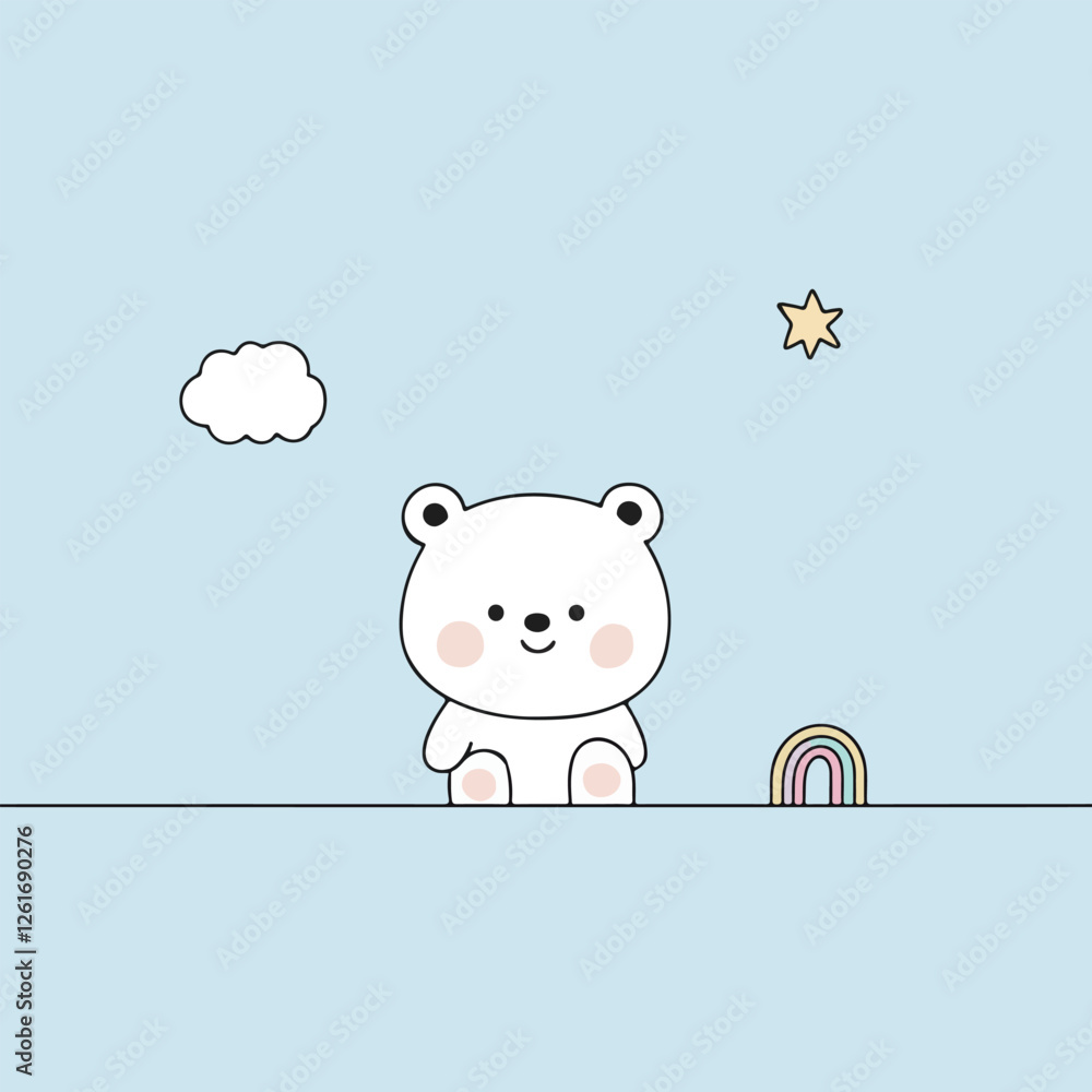 Fototapeta premium Cute Cartoon Bear with Rainbow