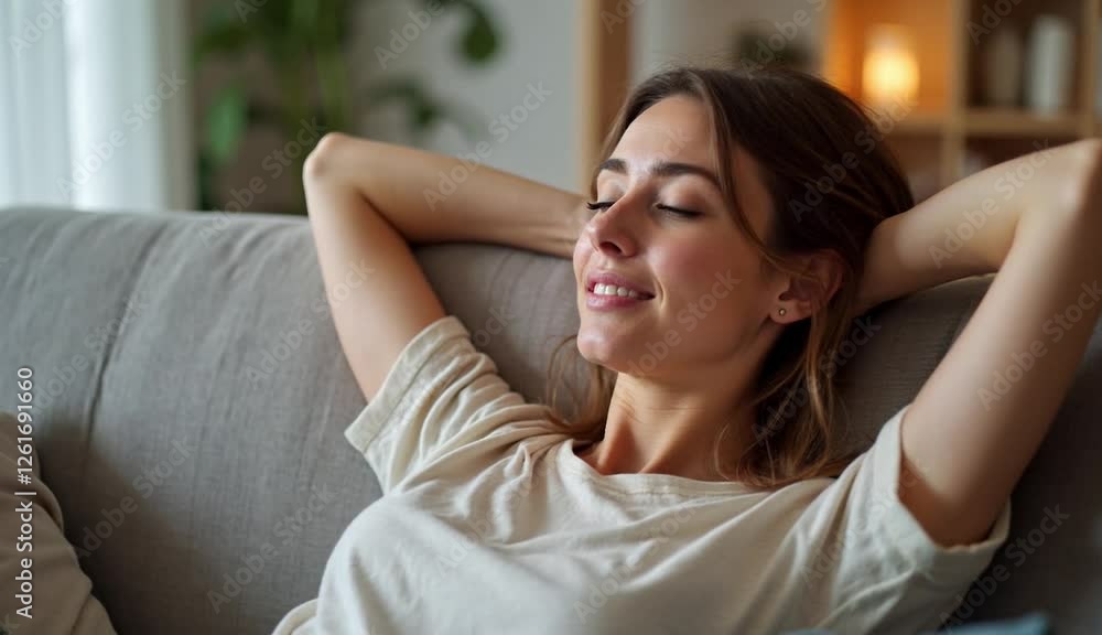 Happy woman relaxing on couch with laptop. (1) Happy woman relaxing on couch with laptop. (1)