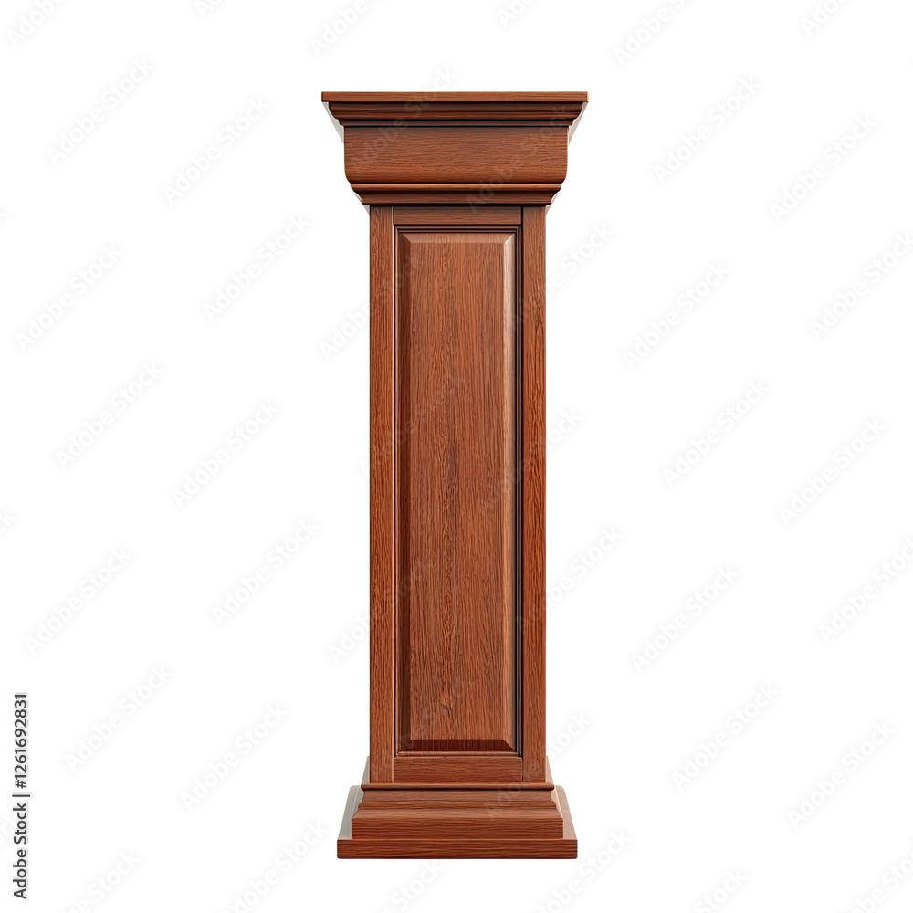 Elegant wooden pedestal with rich brown finish, perfect for displaying art or decor. This classic design adds touch of sophistication to any space Elegant wooden pedestal with rich brown finish, perfect for displaying art or decor. This classic design adds touch of sophistication to any space