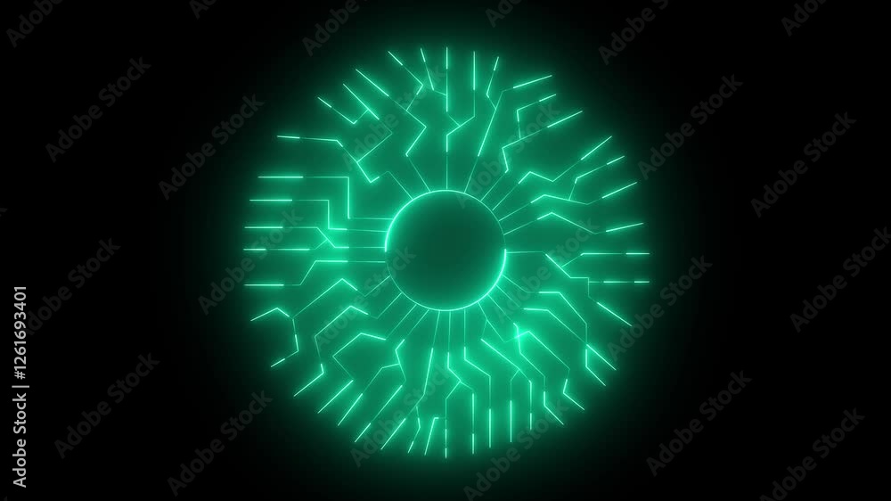 Technology circuit board with shield icon animation with neon line. Technology circuit board with shield icon animation with neon line.