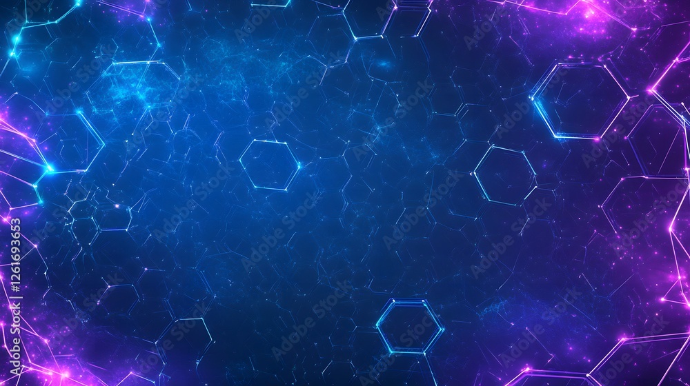 Abstract honeycomb pattern with blue and purple glowing lines Abstract honeycomb pattern with blue and purple glowing lines
