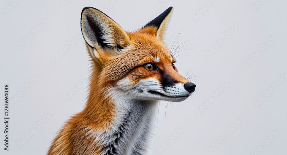 Fototapeta premium Fennec fox side view portrait on plain white background