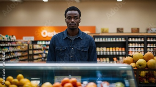 african man in super market background