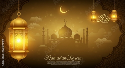 The Muslim holy month with Ramadan Kareem Mubarak background 