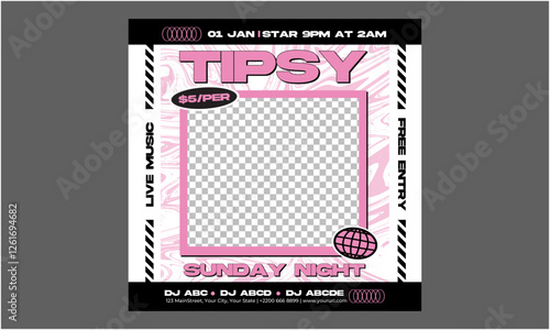 Night Parrty Socials Media. Cocktail Party. Nightclub. Typography design. Set of flat vector illustrations. Poster, label, cover.