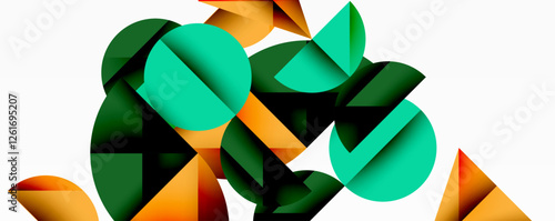 Abstract geometric pattern with intersecting circles and triangles in gradients. The high-contrast composition creates depth and a dynamic, modern aesthetic