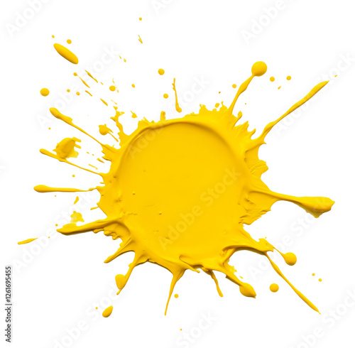 Yellow paint splash on transparent background, abstract art concept