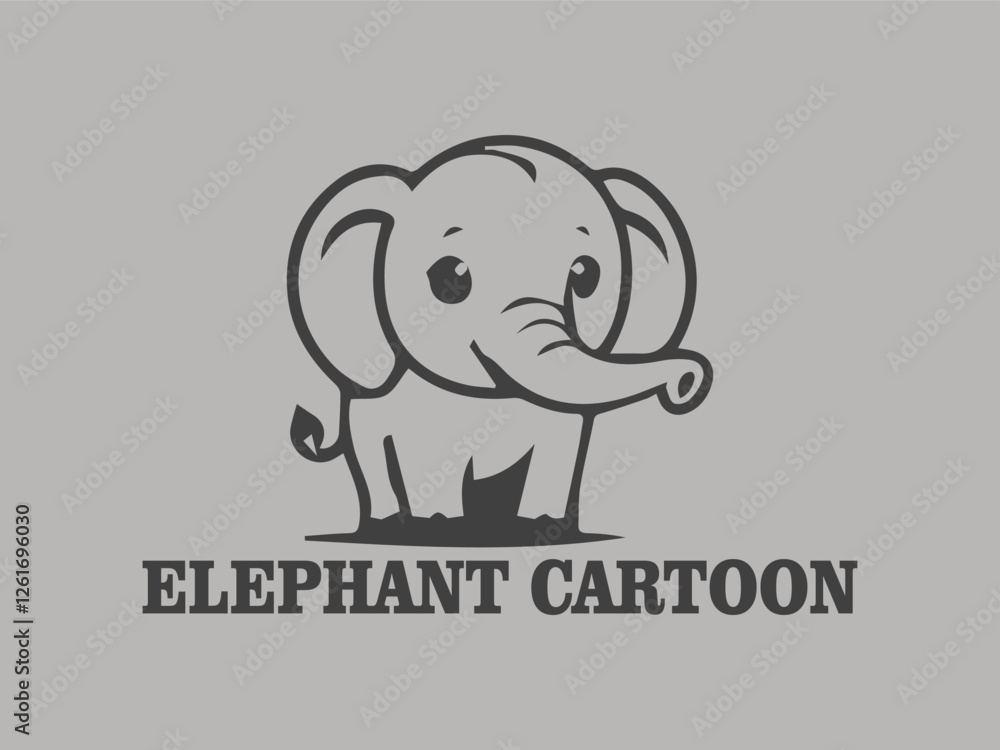 Obraz premium Elephant cartoon page cute animals logo vector illustration, cute baby elephant design vector illustration with background light grey