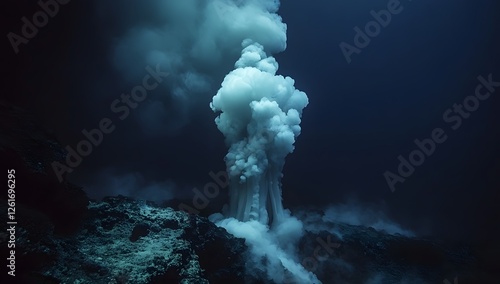 Underwater hydrothermal vent eruption, deep sea volcanic activity