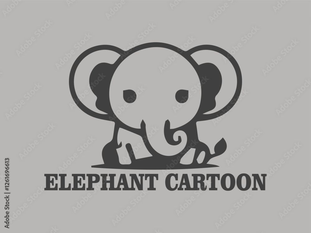Obraz premium Elephant cartoon page cute animals logo vector illustration, cute baby elephant design vector illustration with background light grey