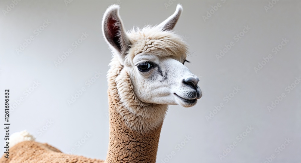 Obraz premium Llama side view portrait on plain white background