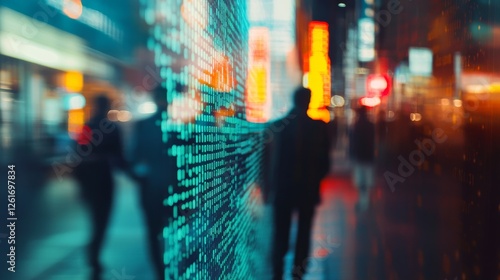 Wallpaper Mural A stock market graph with rising trend lines and business people in the background Torontodigital.ca