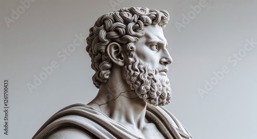 Thanatos Greek god statue side view portrait on plain white background