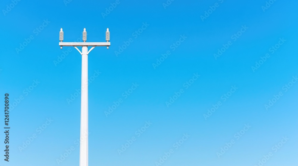 White pole, three lamps, clear sky, outdoor, electricity White pole, three lamps, clear sky, outdoor, electricity