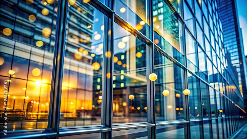 Fototapeta premium Abstract Blurred Glass Office Building Background - Modern Business Center Panorama