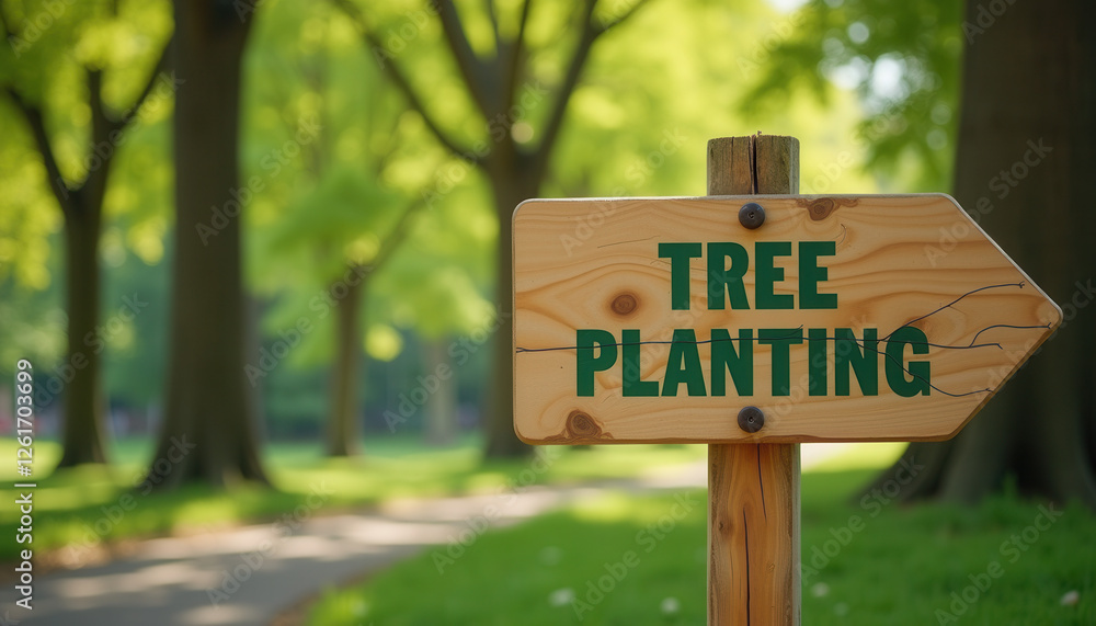 Tree Planting Sign in Lush Forest Environment Tree Planting Sign in Lush Forest Environment