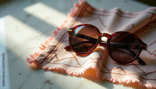 Elegant Sunglasses with Pink Silk Scarf in Natural Light photo