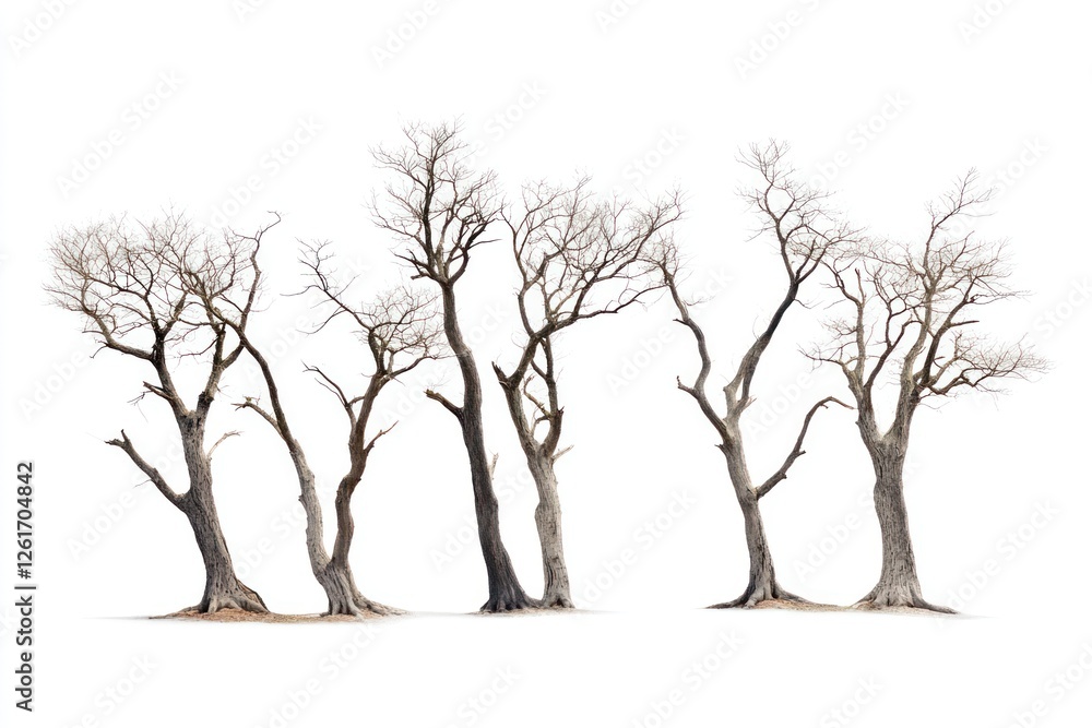 Obraz premium Dead trees, white background, nature, winter, isolated, design