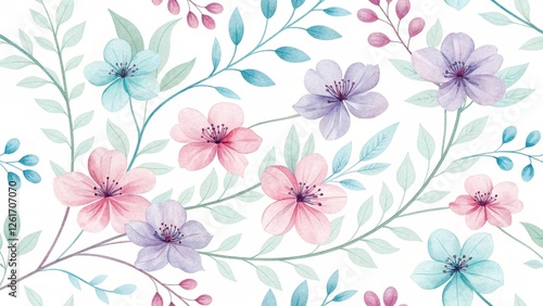 Leaves and wax flower seamless pattern wallpaper, greenery on white background. watercolor style. Seamless pattern watercolor floral design. Perfect for wallpaper, print, and packaging design.