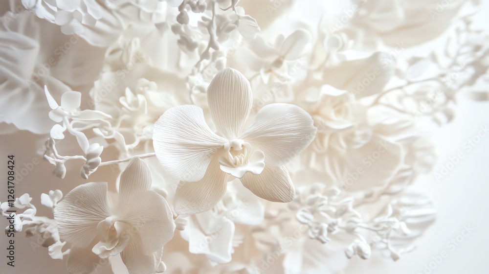 White Orchids in Delicate Arrangement Showcasing Natural Beauty and Elegance in a Soft Light Ambiance White Orchids in Delicate Arrangement Showcasing Natural Beauty and Elegance in a Soft Light Ambiance