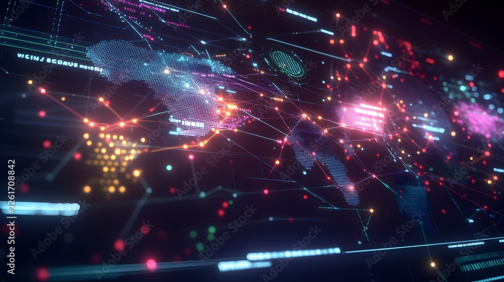 Obraz premium Global network connectivity visualized with data points and bright lines