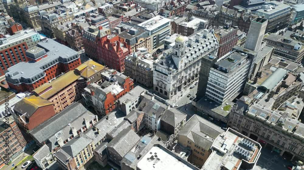 Aerial View of Modern Central Town Center and Downtown Buildings at British City Centre of Liverpool, Maritime city in northwest England, United Kingdom on Beach and Ocean Docks. May 5th, 2024. Aerial View of Modern Central Town Center and Downtown Buildings at British City Centre of Liverpool, Maritime city in northwest England, United Kingdom on Beach and Ocean Docks. May 5th, 2024.