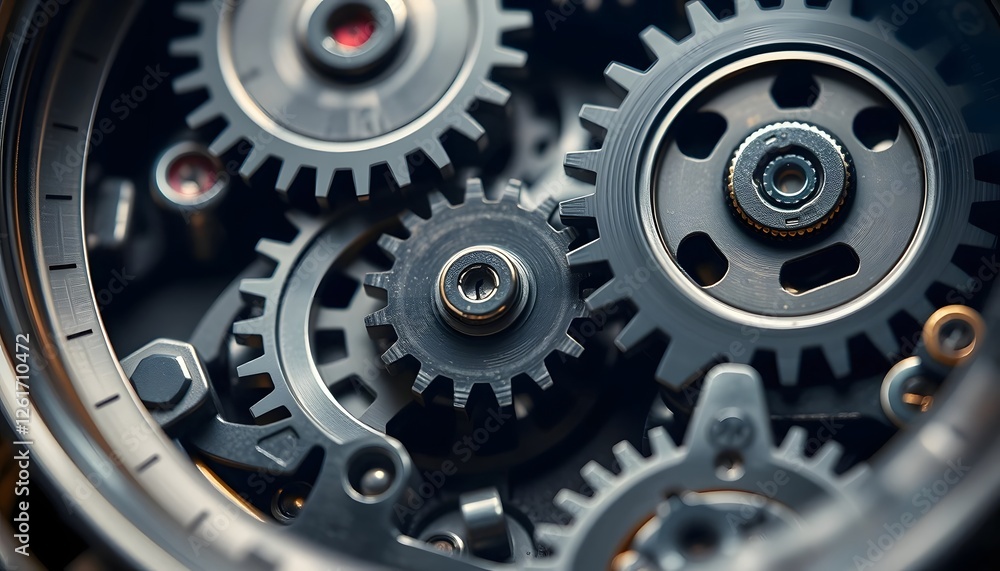Close-Up View of Intricate Mechanical Gears in Precision Engineering Close-Up View of Intricate Mechanical Gears in Precision Engineering