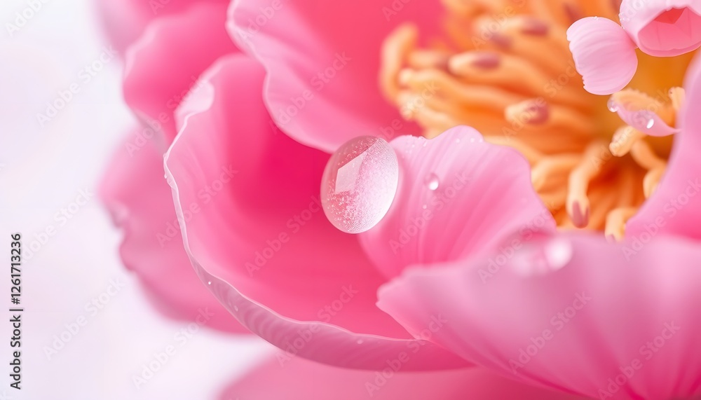 Obraz premium Close-Up of Pink Flower with Water Droplet Reflection