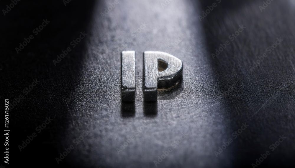 Close-Up of Metallic IP Letters on Dark Surface Close-Up of Metallic IP Letters on Dark Surface